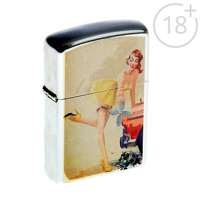 Зажигалка «Девушка в чулочках» в металлической коробке, кремний, бензин, 6x8 см