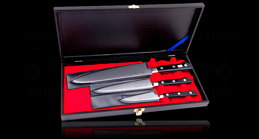 Набор из 3-х Кухонных Ножей TOJIRO GIFTSET (DP-GIFTSET-A), длина лезвия 90mm, 150mm, 210mm, заточка #8000