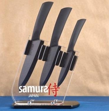Подставка под 3 керамических ножа (черная надпись) Samura