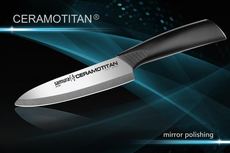 SСT- 0082 Нож кухонный "CERAMOTITAN" Шеф 145 мм, черная рукоять (глянцевый)