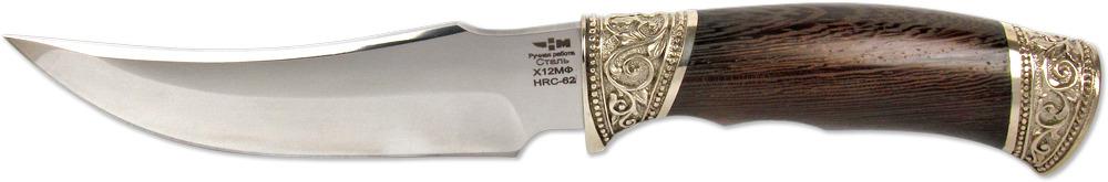 КОРШУН (8610)к Нож нескладной кованая сталь х12мф венге худ. литьё, мельхиор КОРШУН (8610)к Нож нескладной кованая сталь х12мф венге худ. литьё, мельхиор