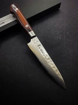 07389 SAKAI TAKAYUKI Нож кухонный универсальный сталь Damascus VG-10, 33 сл. 120 мм, рукоять махагон