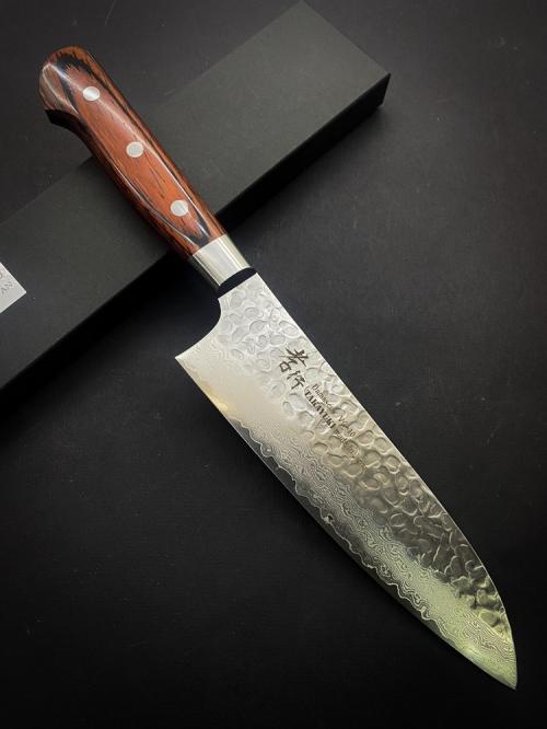 07392 SAKAI TAKAYUKI Нож кухонный Сантоку сталь  Damascus VG-10, 33 сл. 180 мм, рукоять махагон