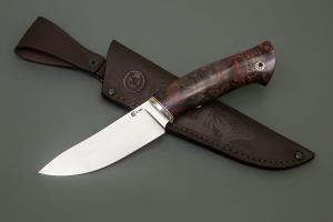 Нож Кайман,ст М390, мельхиор, рукоять из стабилизированной карельской березы