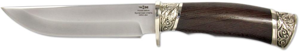 ЛЕСНИК (6332)б Нож нескладной булат венге упор и тыльник худ. литьё мельхиор / Ножемир Россия