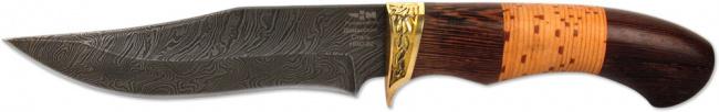 АКУЛА (8601)д Нож нескладной дамаск венге береста упор худ. литьё латунь, Ножемир Россия